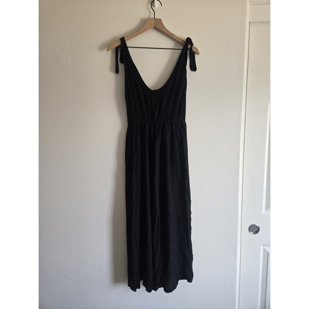 Miou Muse Linen Blend Jumpsuit Wide Leg Boho Lagenlook Minimalist Black Small - Picture 3 of 12